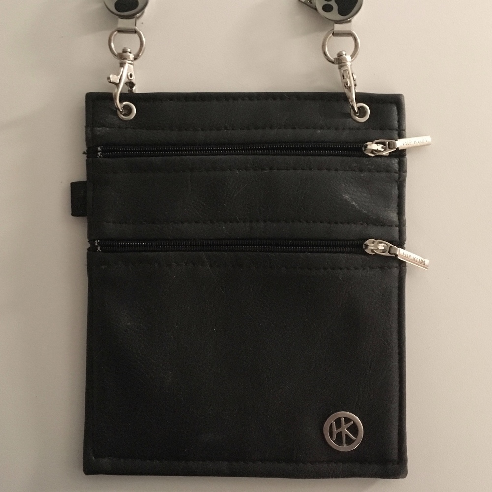 Black Vegan leather Hip Klip with paw print clips